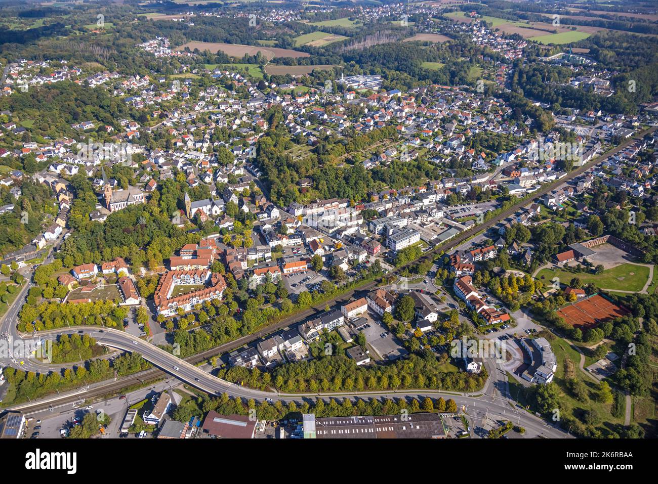 Aerial view, location view Mendener Straße, Fröndenberg, Fröndenberg/Ruhr, Ruhr area, North Rhine-Westphalia, Germany, DE, Europe, Fröndenberg/Ruhr, A Stock Photo