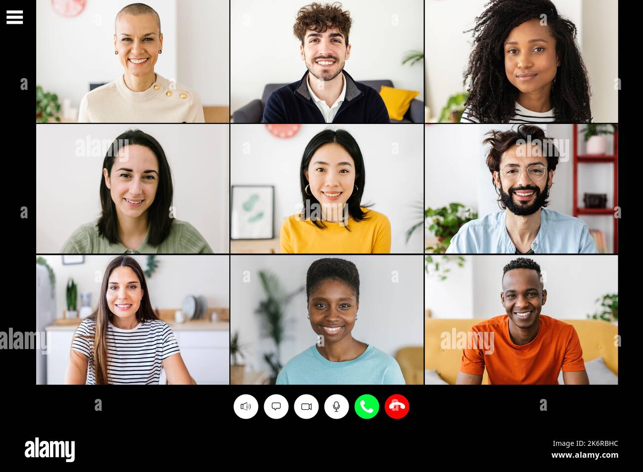 Laptop screen with diverse young people having a video call Stock Photo