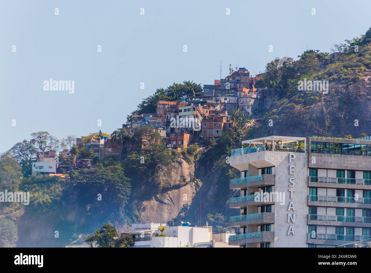favela do pavão seen from Copacabana beach in Rio de Janeiro, Brazil - September 07, 2022: houses in favela do pavão, view from Copacabana beach in Ri Stock Photo