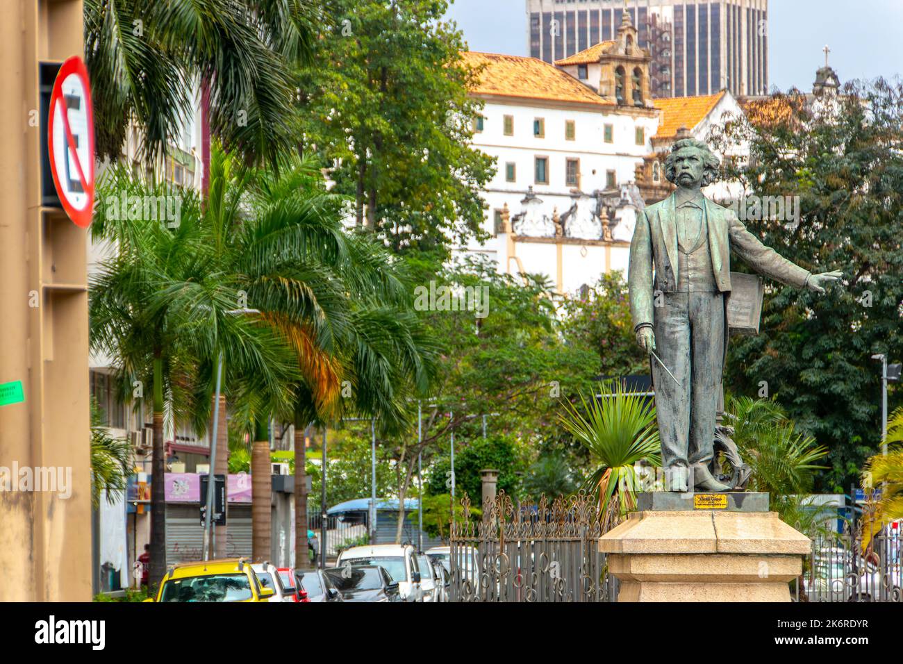 statue of Carlos Gomes in downtown Rio de Janeiro, Brazil - September 11, 2022: Statue of Carlos Gomes at Teatro Municipal in downtown Rio de Janeiro. Stock Photo