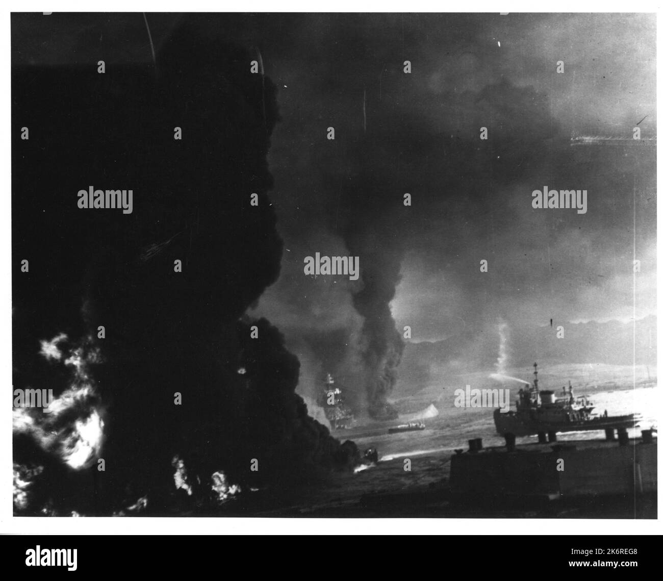 Photograph of Burning Oil from Shattered Fuel Tanks during Japanese