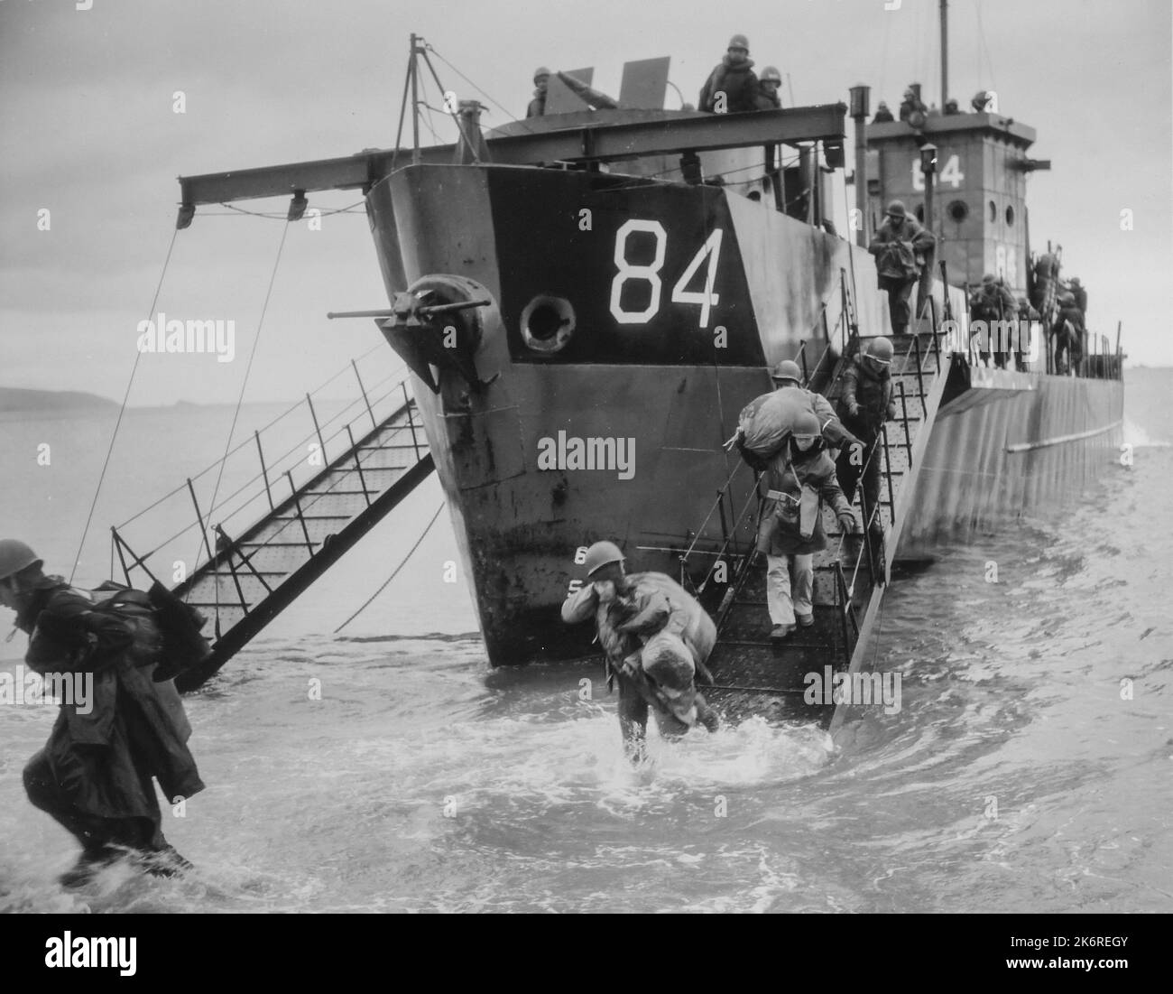 Photograph of Infantrymen Disembarking at Slapton Beach, Devon, England