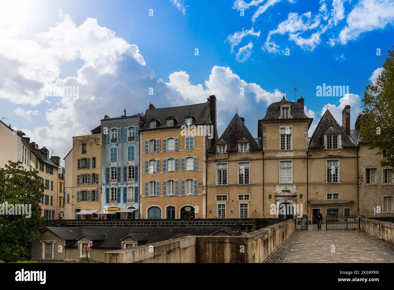 Facades of buildings facing the castle of Pau, in Béarn, in New Aquitaine, France Stock Photo