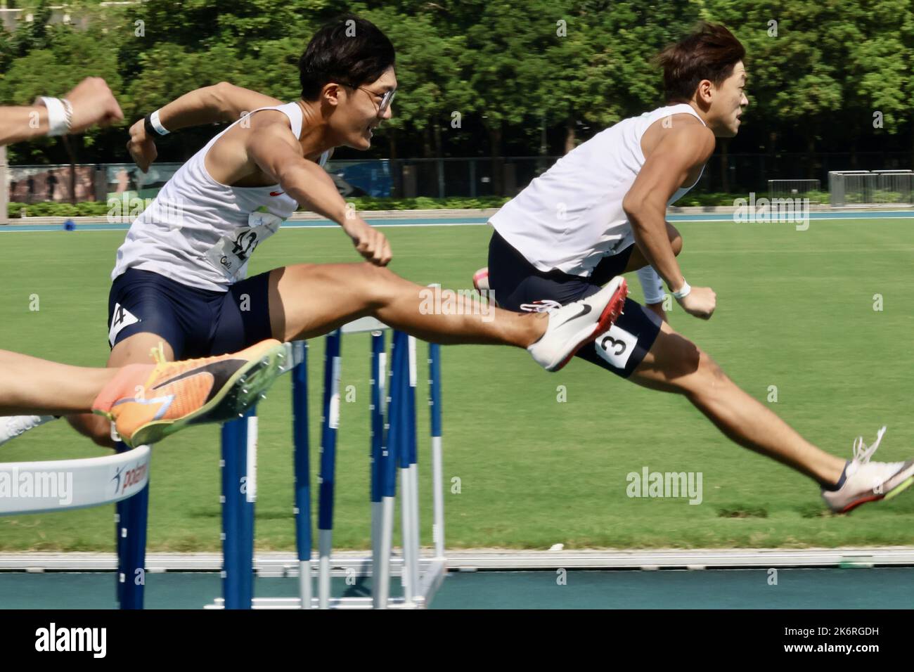 In the men's 110m hurdles, Lee Kayiu (right) and Addis Wong Lokhei