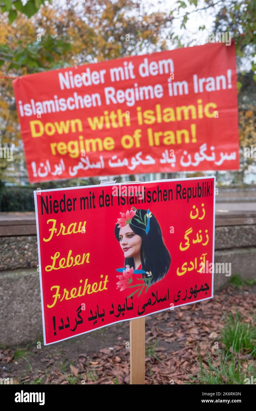Protest by Iranians at Ebertplatz against the Islamic regime Stock Photo