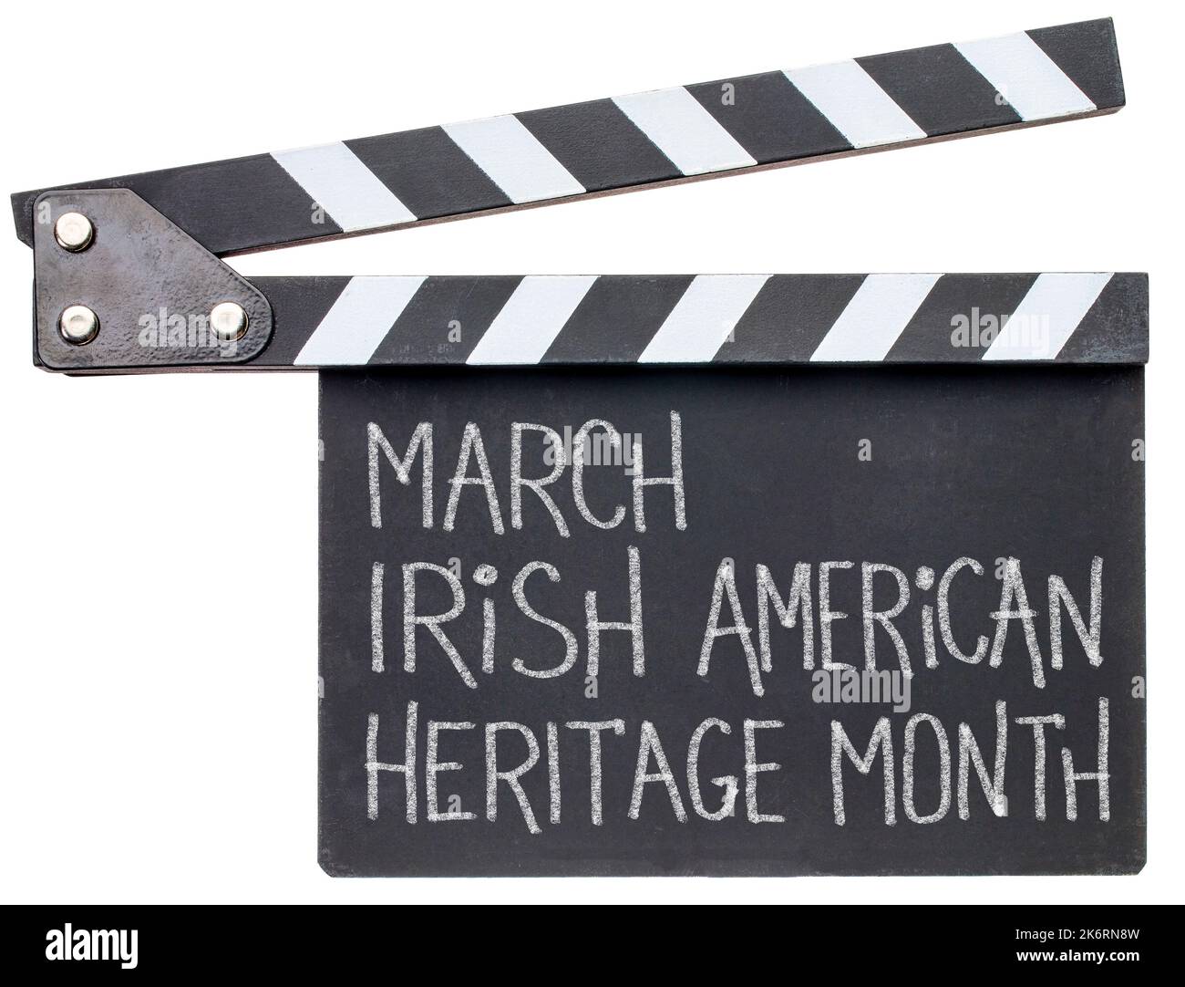 March Irish American Heritage Month, white chalk handwriting on a clapboard, reminder of annual monthly event Stock Photo