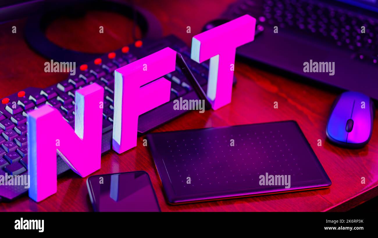 NFT inscription made from 3D letters printed on a 3D printer. NFT ...