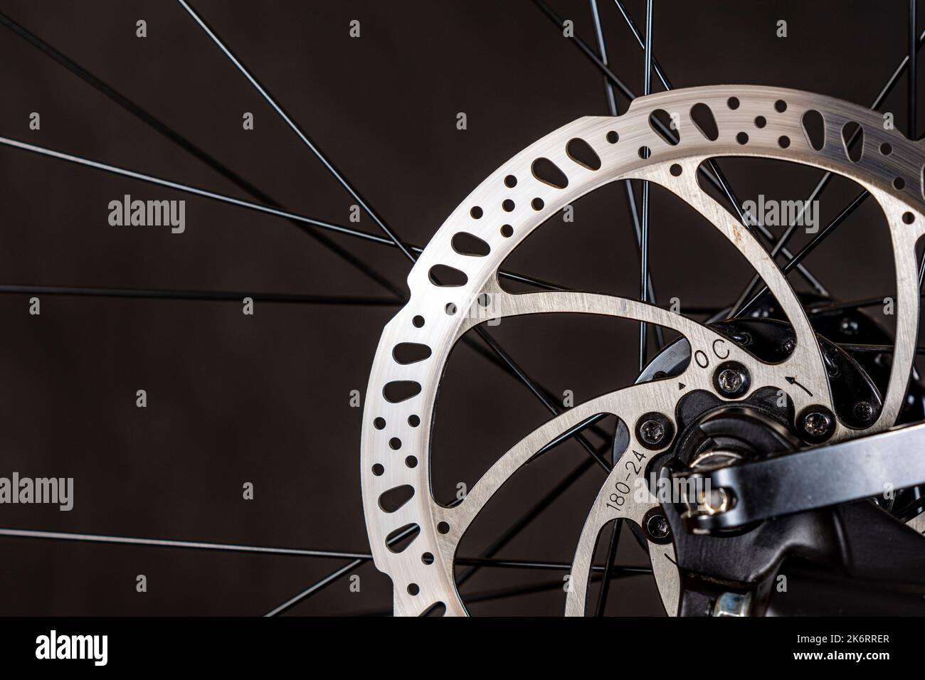 Closeup shot of a generic mountain bike disc brake rotor that is