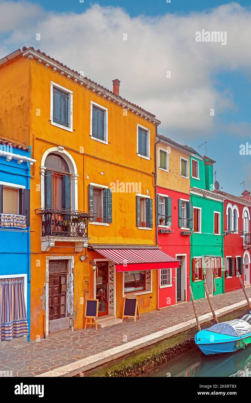 Retro colorful facade residential houses on Burano island in Italy ...