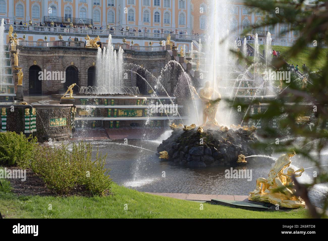 Grand Cascade in Peterhof, St. Petersburg, Russia. The cascade was built in 1715-1724 and is one of the remarkable fountain constructions in the world Stock Photo