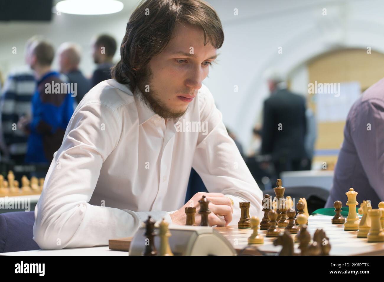 Grandmaster Grigoriy Oparin, Russia competes in King Salman World Rapid Chess Championship 2018. Eventually he took 21st place Stock Photo