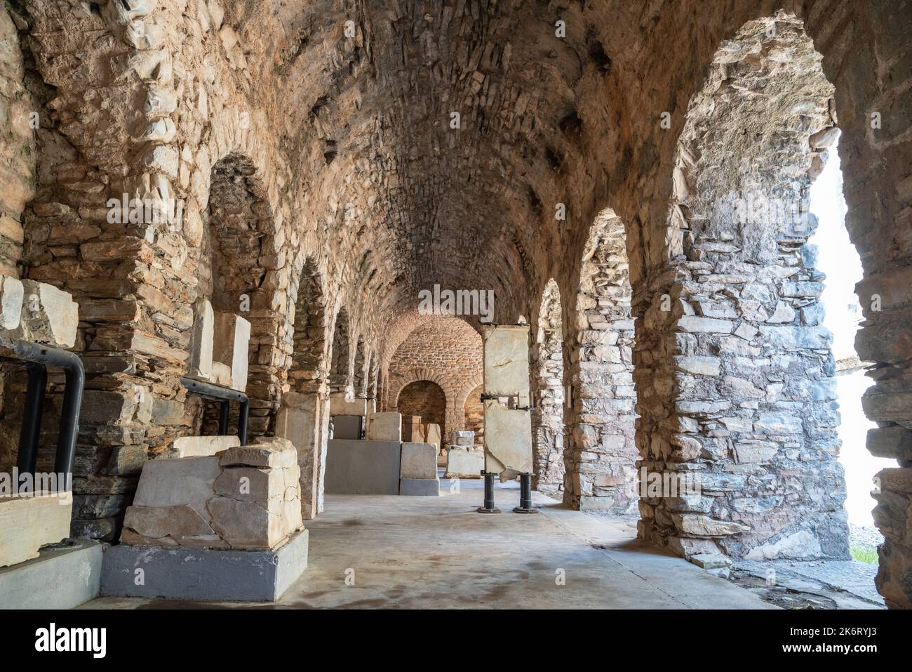 Kiyikislacik, Mugla, Turkey – November 4, 2021. Vaulted arcades of a Roman Mausoleum, known as the Fish Market open air museum in Kiyikislacik village Stock Photo