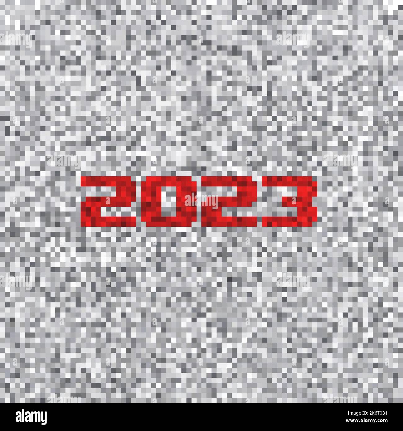 Red '2023' on pixelated bad signal background. Analog vector graphic pattern Stock Vector