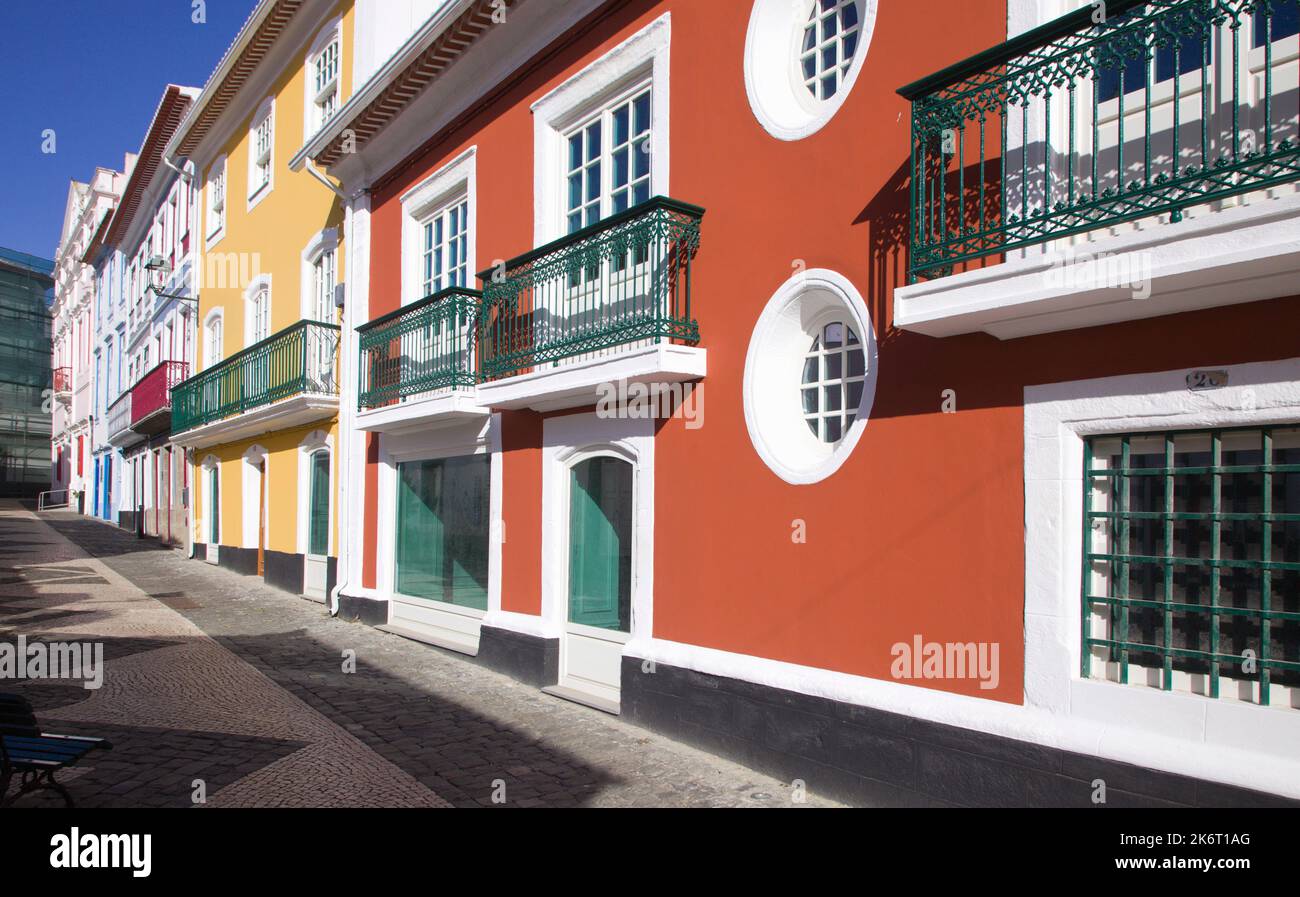 Portugal, Azores, Terceira Island,  Angra do Heroismo, street scene, typical architecture, Stock Photo