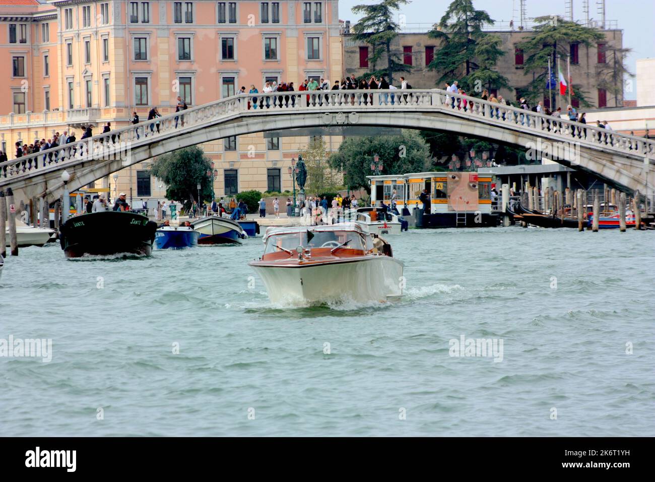 Water taxis on the Grand Canal in Venice Stock Photo