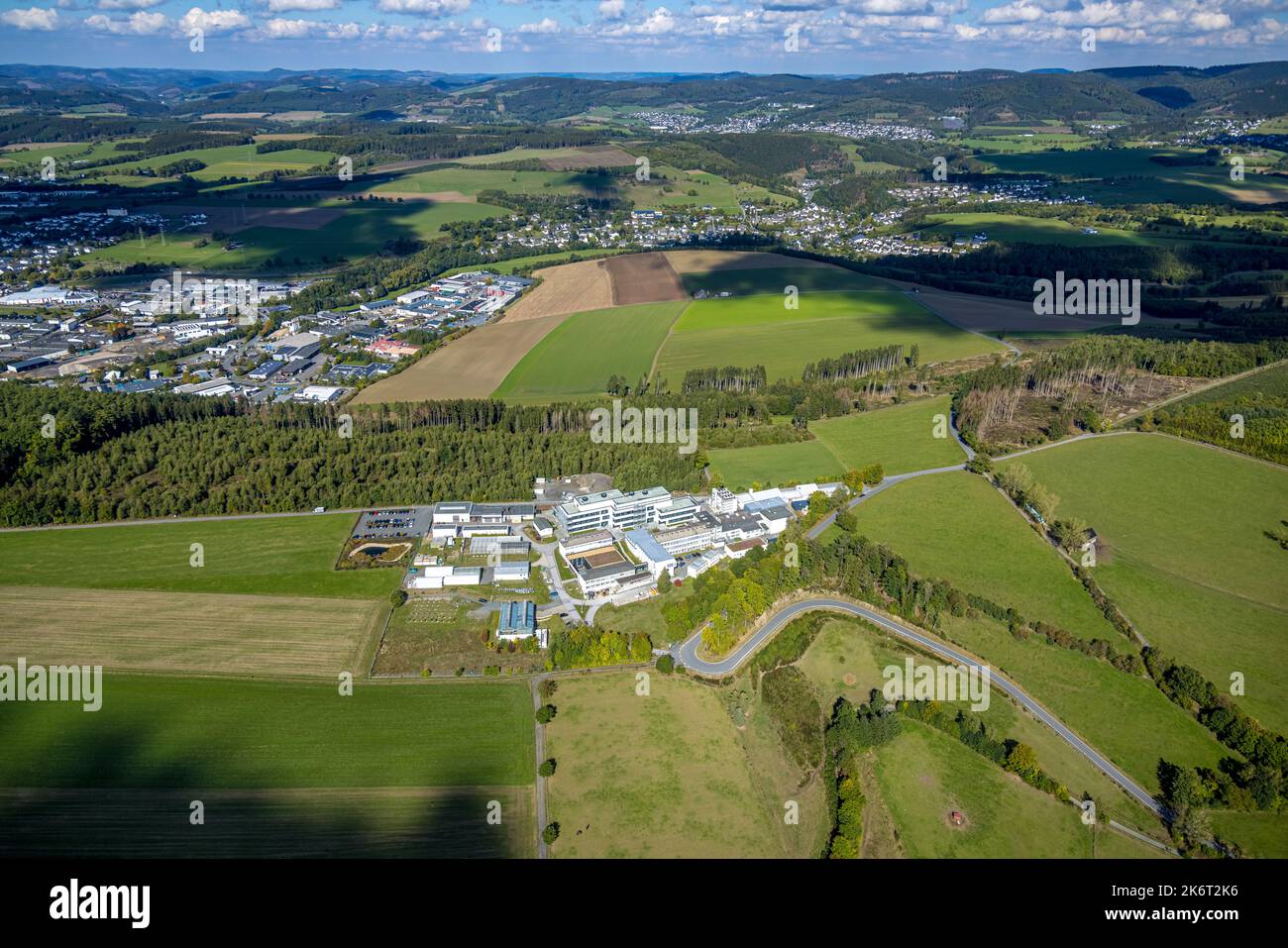 aerial view, Fraunhofer Institute for Molecular Biology and Applied Ecology, Auf dem Aberg, Grafschaft, Schmallenberg, Sauerland, North Rhine-Westphal Stock Photo