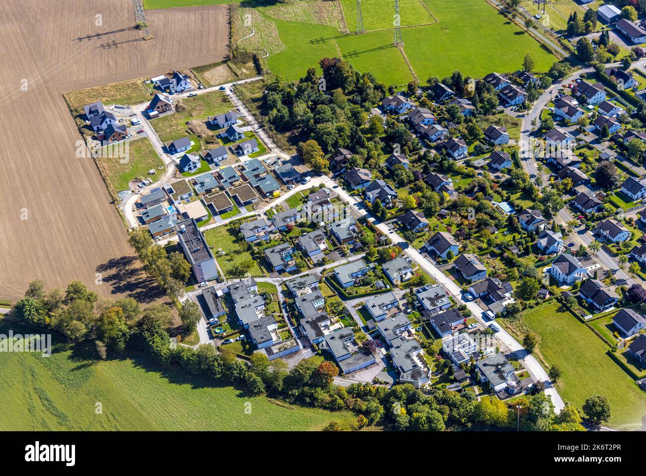 , aerial view, new construction housing estate, single family houses