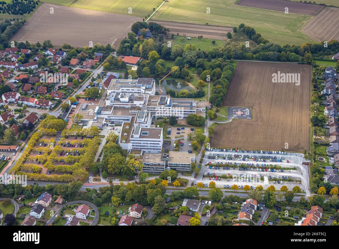 Aerial view, Soest Clinic, Soest, Soester Börde, North Rhine-Westphalia, Germany, DE, Europe, Healthcare, Hospital, Helipad, Clinic, Clinical centre, Stock Photo