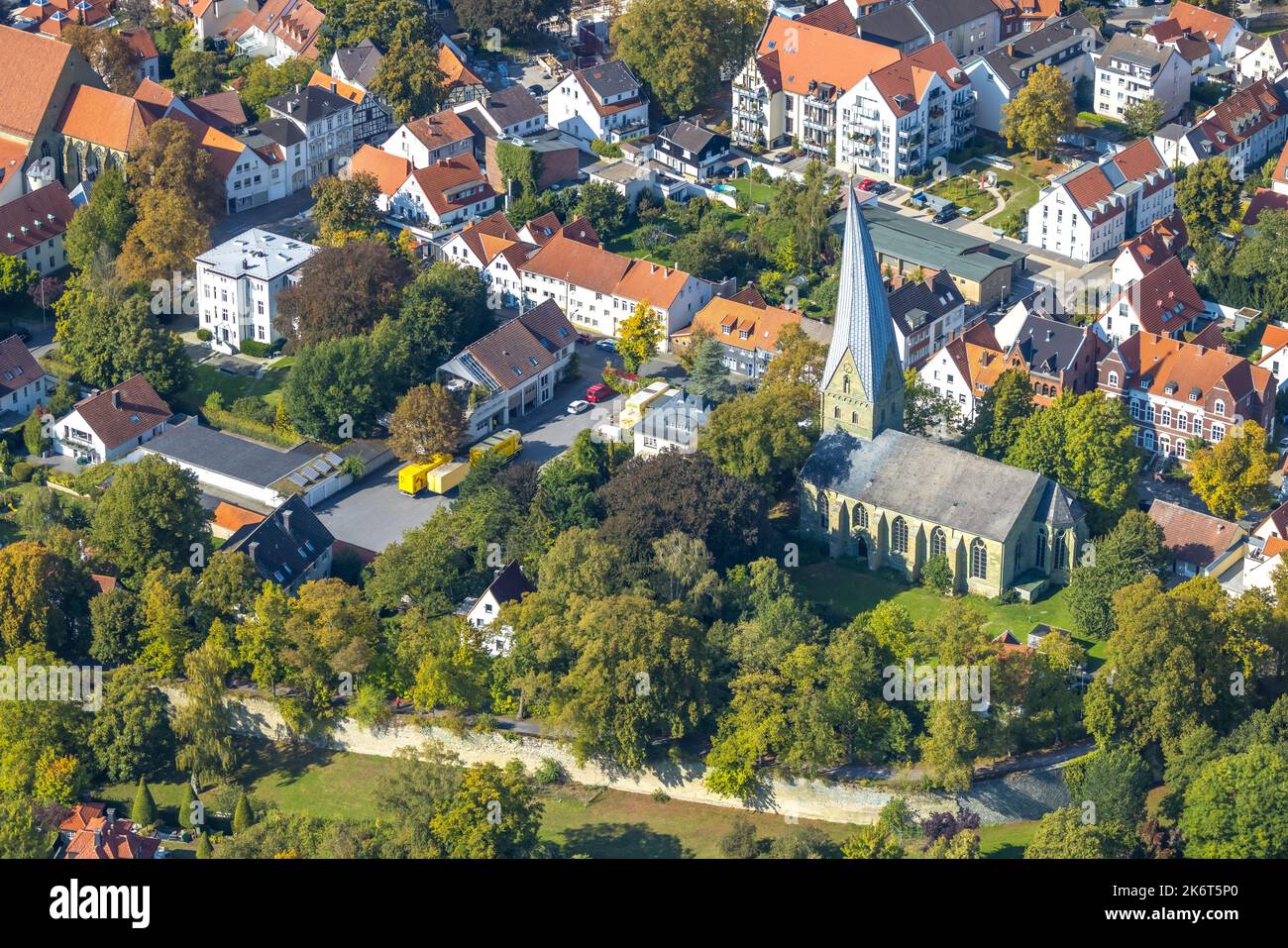 Aerial view, Old St. Thomä Church, leaning tower, Soest, Soester Börde, North Rhine-Westphalia, Germany, Worship site, DE, Europe, Faith Community, Pl Stock Photo