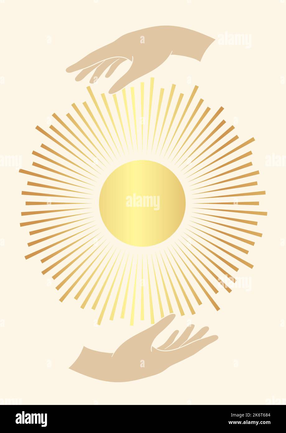 Retro sun print boho minimalist printable wall art. Geometric abstract sunset print bohemian art work, vector Stock Vector