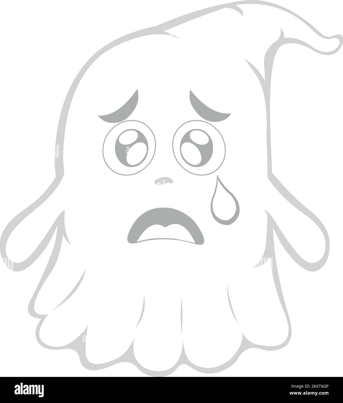 Vector illustration of a cartoon ghost with a sad expression, crying and with a tear falling from one of his eyes Stock Vector