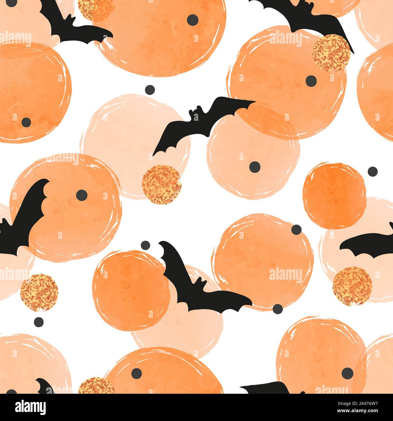 Seamless Halloween pattern with flying black bat and orange circles ...