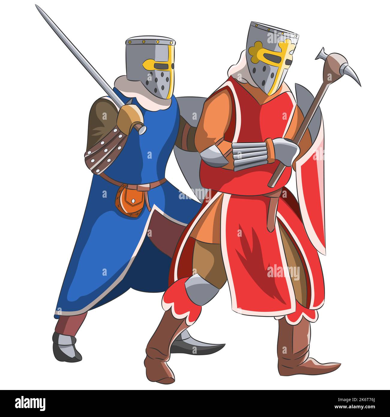 Two Knights In Medieval Armor With Shields And Weapons Vector Illustration Stock Vector Image Two Knights In Medieval Armor With Shields And Weapons Vector Illustration Stock Vector Image
