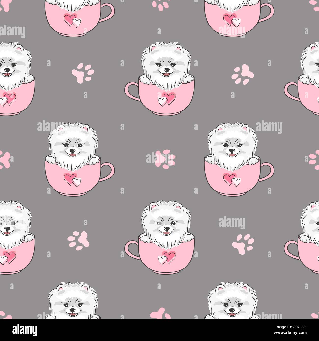 Seamless pattern with cute pomeranian dog. Vector illustration for kids ...