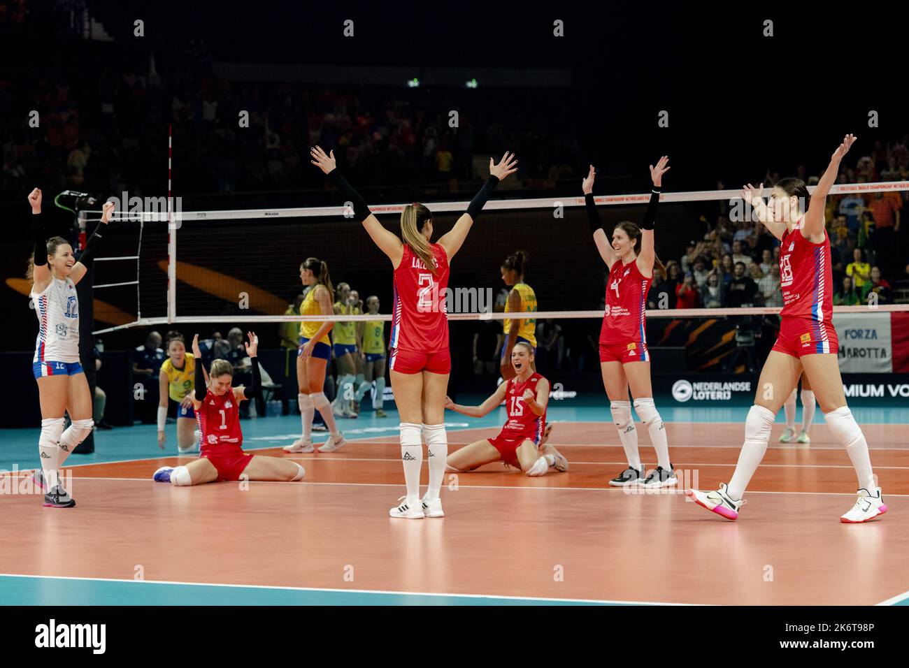 APELDOORN - Serbia wins the final of the Volleyball World Cup in Omnisport Apeldoorn. They won the last game against Brazil. ANP SANDER KING Stock Photo
