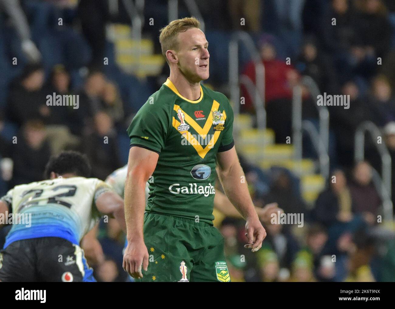 Australia v Fiji: Rugby League World Cup Headingley, Leeds, West Yorkshire  Daly Cherry-Evans of Australia  during the Rugby League World Cup 2021 group B match between Australia v Fiji at Headingley Stadium, Leeds on October 15, 2022 . (Photo by Craig Cresswell/Alamy Live News) Stock Photo