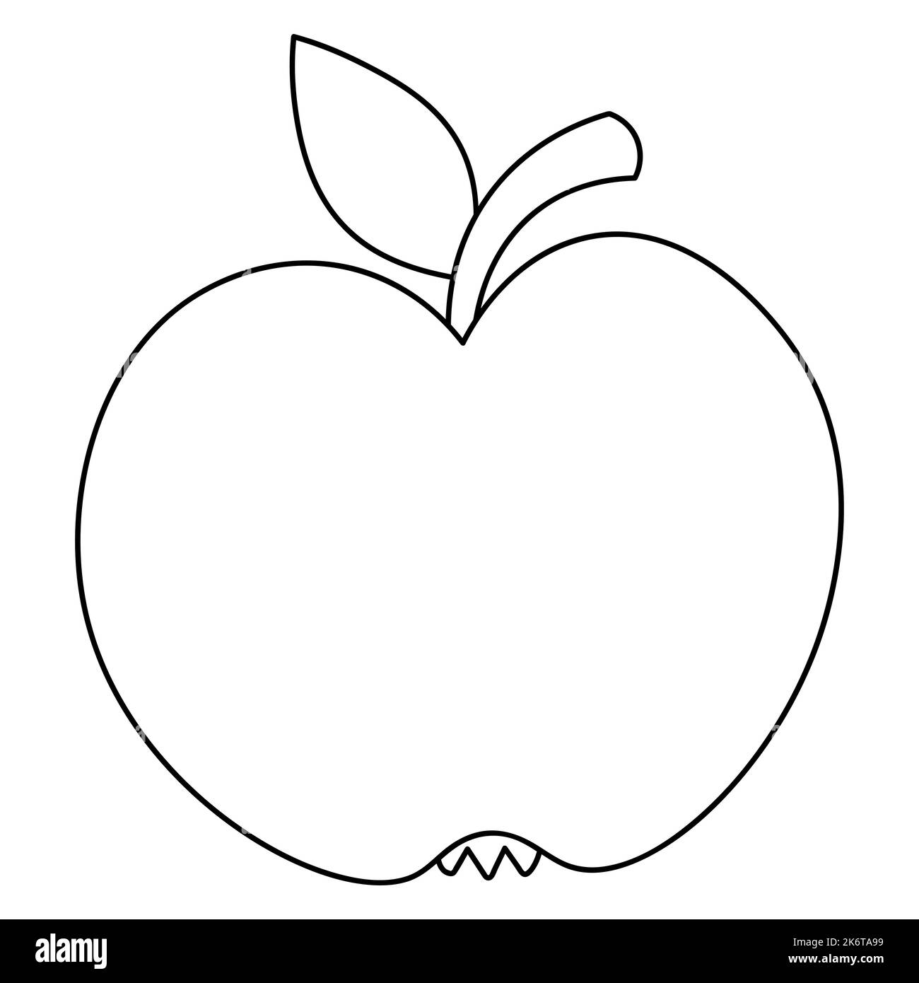 Apple. Delicious fruit with a leaf. Vector illustration. Outline on an isolated white background. Doodle style. Sketch. Coloring book. Juicy fruit Stock Vector