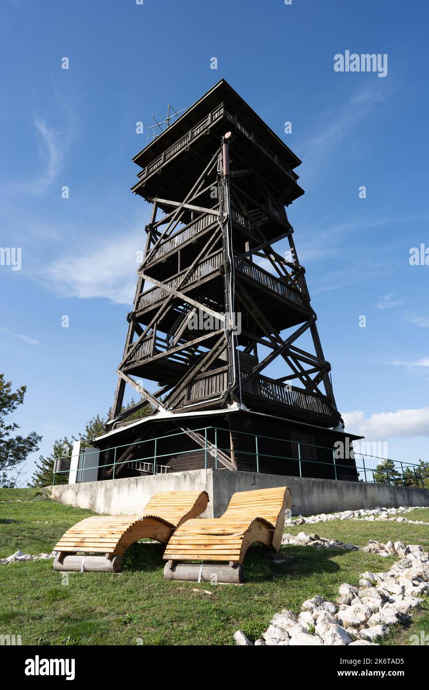 Observation Tower at Oberleiserberg in Autumn, Lower Austria Stock Photo