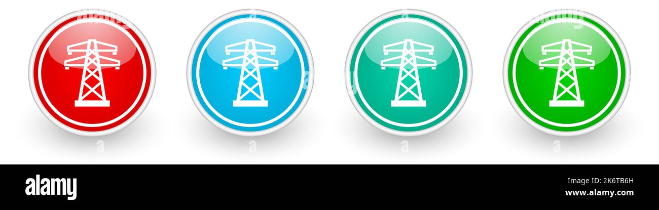 Power, energy tower vector icons, colorful glossy buttons on white ...