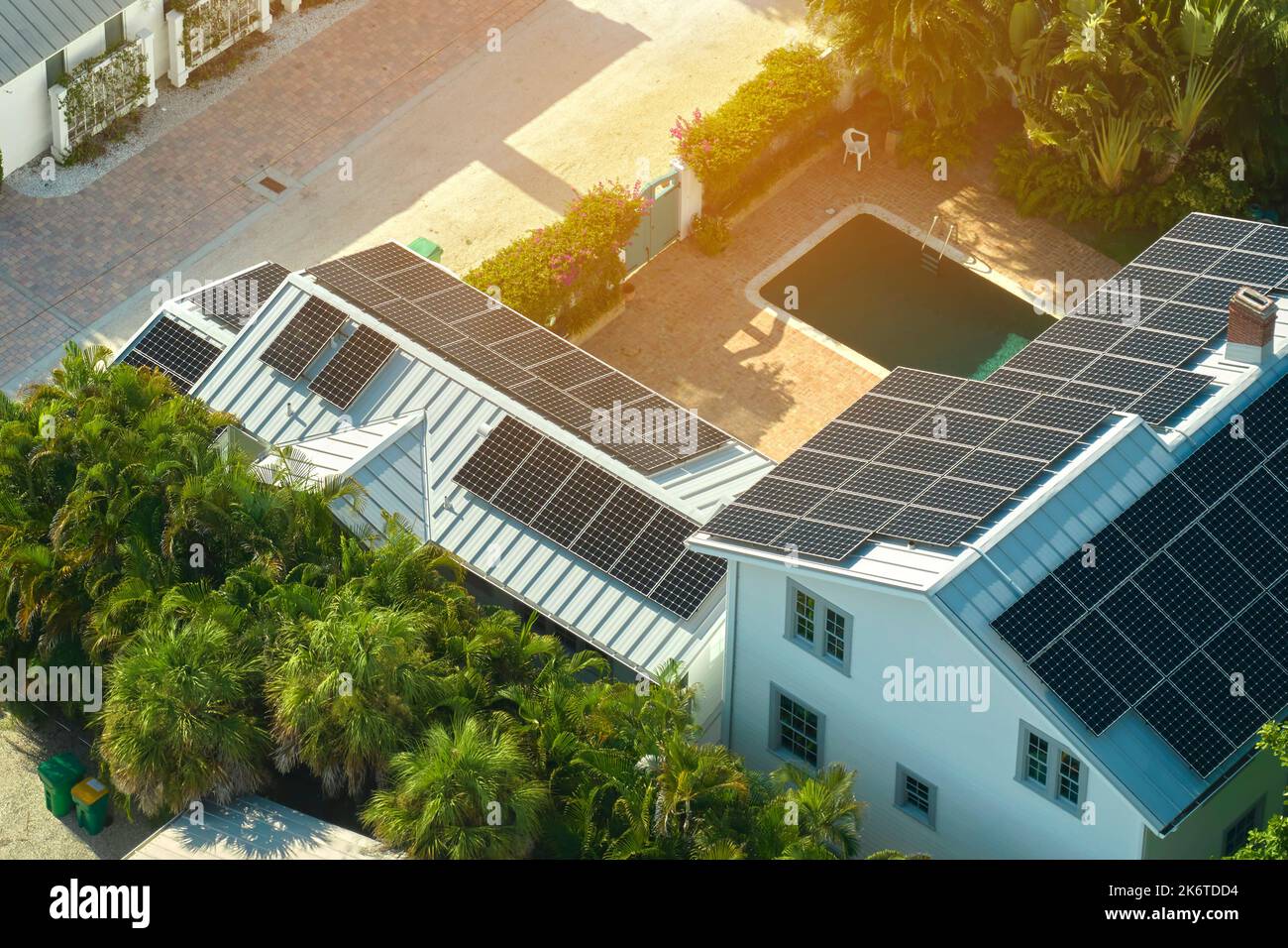 Visual Reference: Aerial View Of Expensive American Home With Swimming Pool And