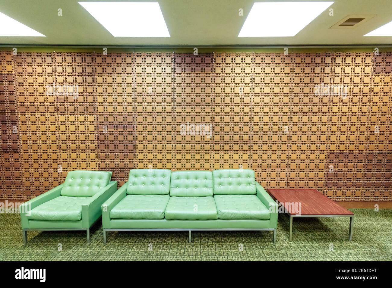 green leather sofas or settees mid century modern interior of The 1967