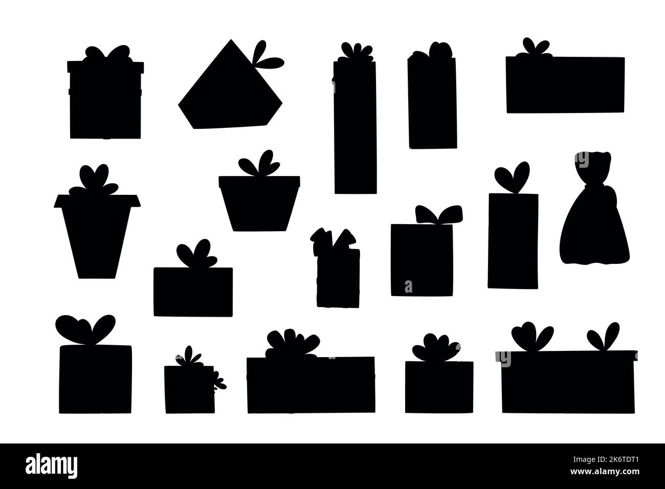 Gift boxes set, hand drawn doodle celebration decor for seasonal holiday celebration, birthday, festive mood decoration and family gatherings, simple silhouette, minimalist concept Stock Vector