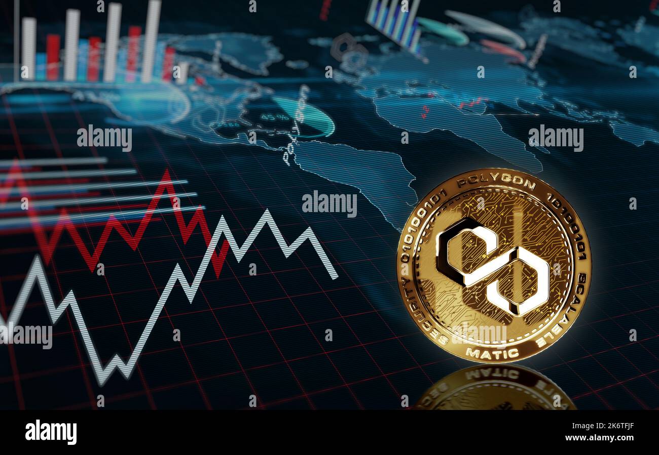 Polygon Cryptocurrency. MATIC coin growth chart on the exchange, chart  Stock Photo - Alamy