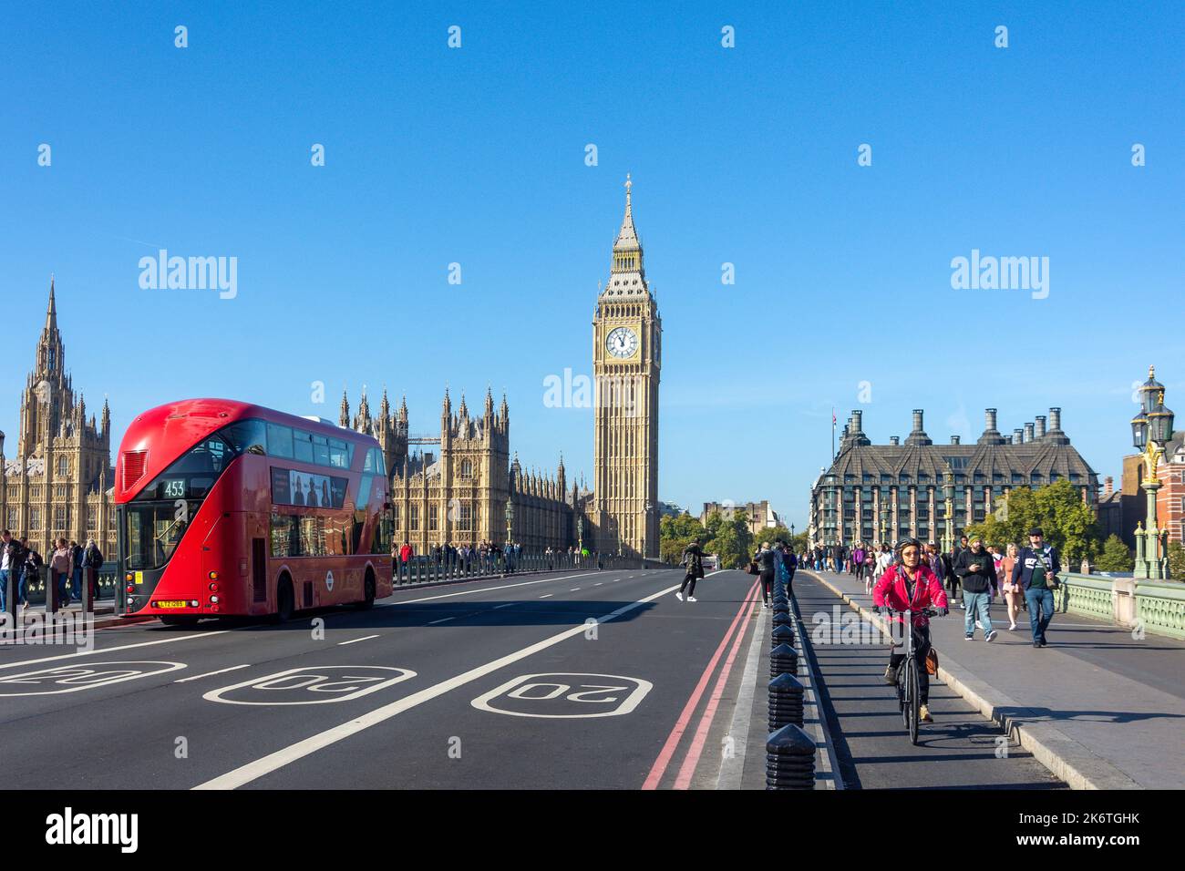 Palace of Westminster (Houses of Parliament) and Big Ben from Westminster Bridge, City of Westminster, Greater London, England, United Kingdom Stock Photo