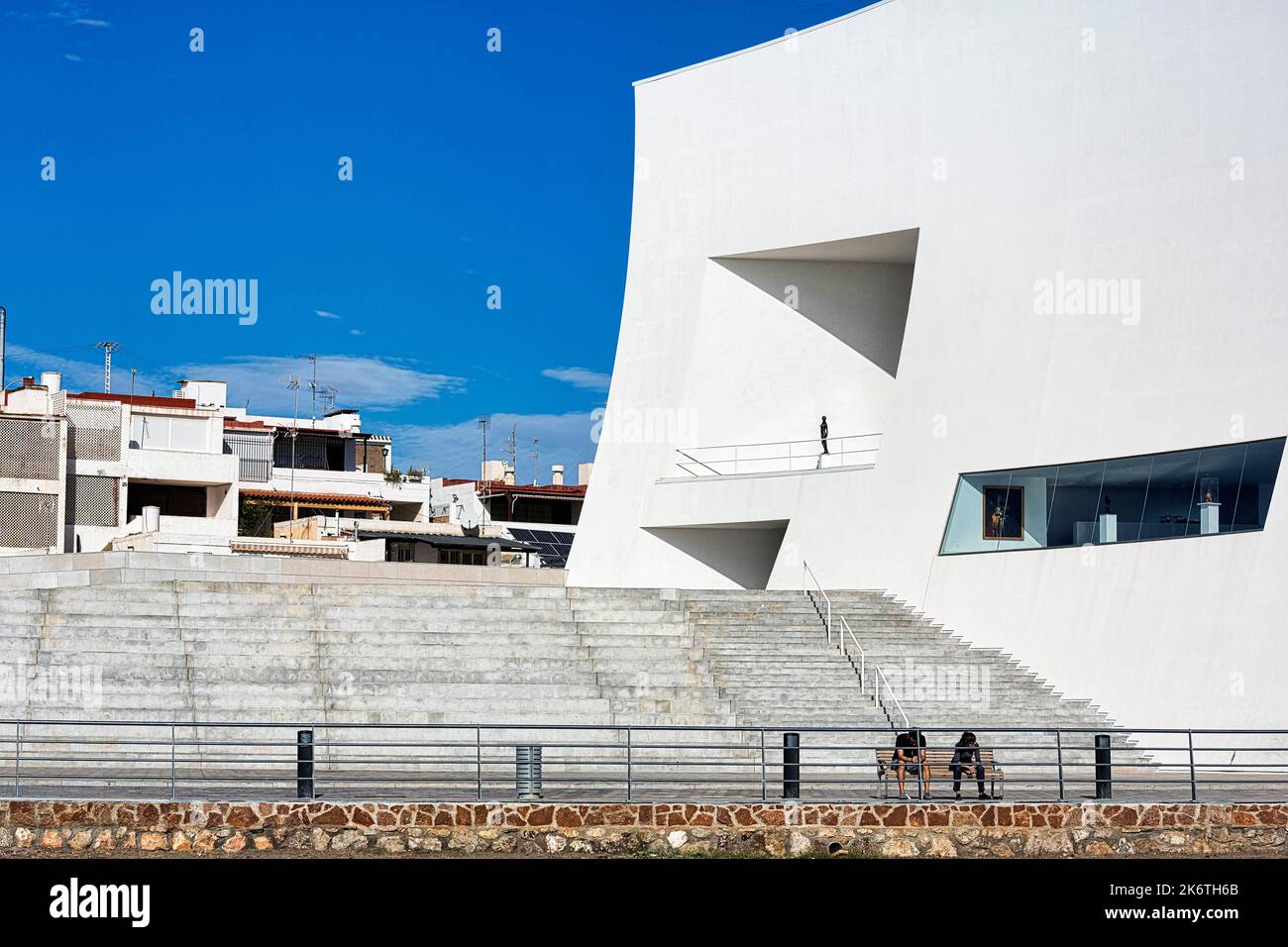 Infanta Dona Elena Auditorium and Congress Centre with external staircase, modern architecture with concave facade, architect Estudio Barozzi Stock Photo