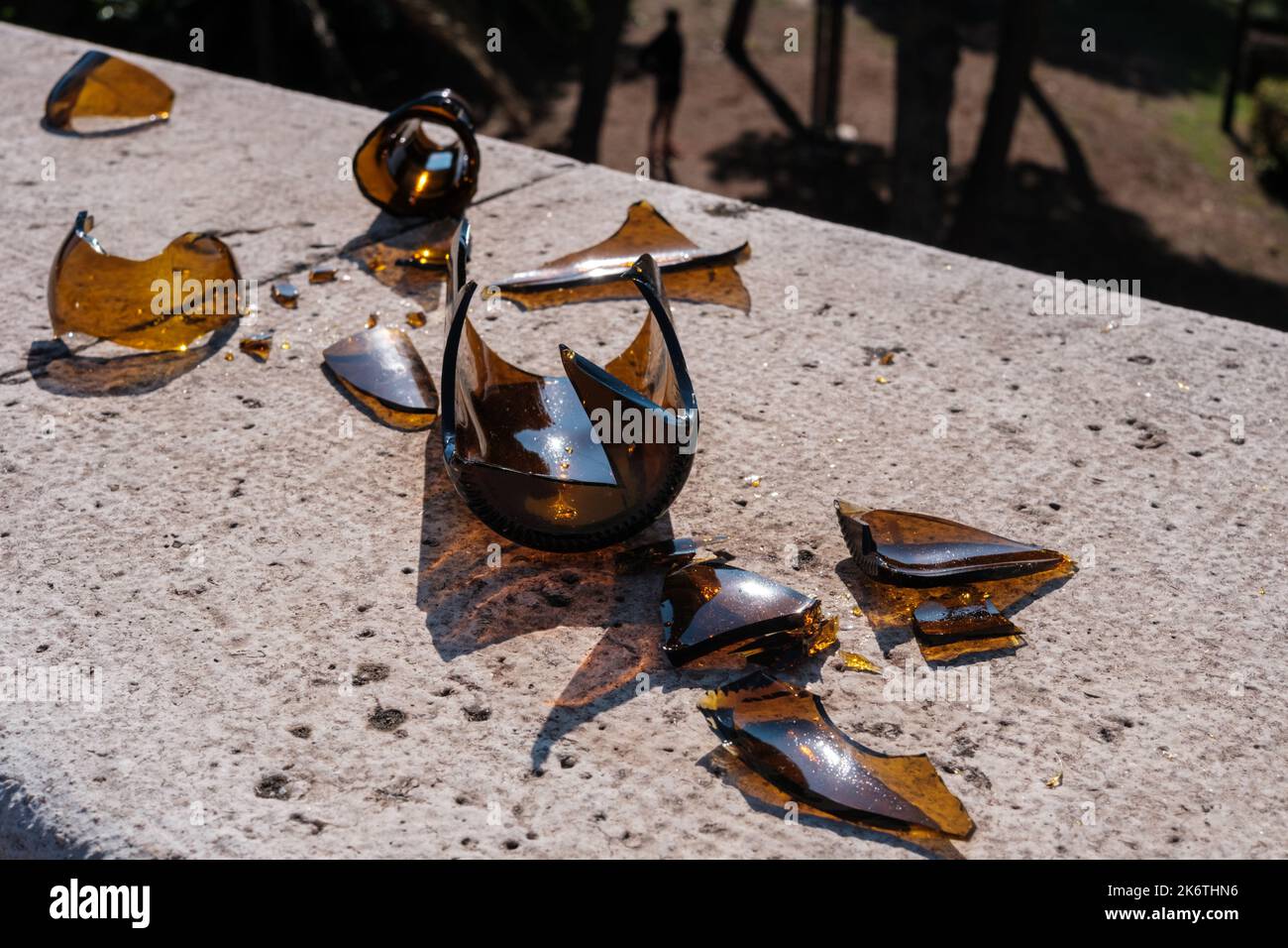 Sharp broken glass from a beer bottle Stock Photo