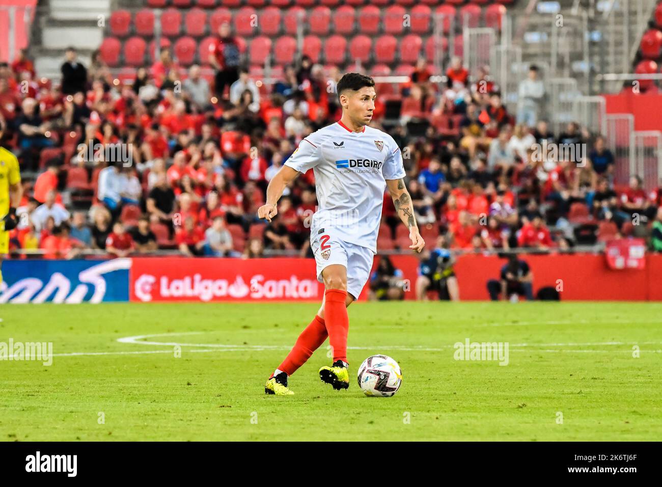 MALLORCA, SPAIN - OCTOBER 15: Gonzalo Montiel of Sevilla CF controls the ball during the match between RCD Mallorca and Sevilla CF of La Liga Santander on October 15, 2022 at Son Moix Stadium of Mallorca, Spain. (Photo by Samuel Carreño/PxImages) Credit: Px Images/Alamy Live News Stock Photo