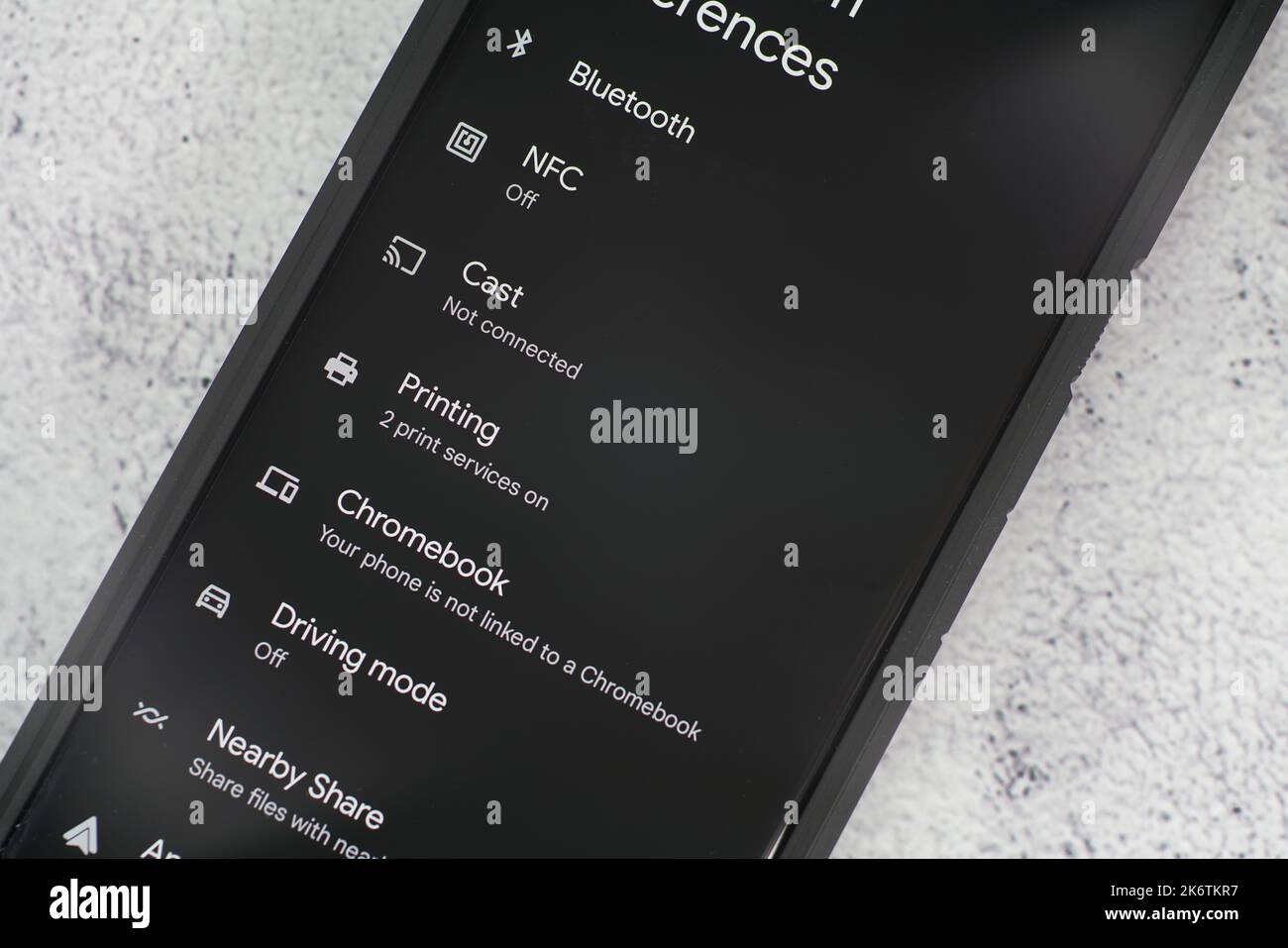Close up of cell phone showing connectivity option. Stock Photo