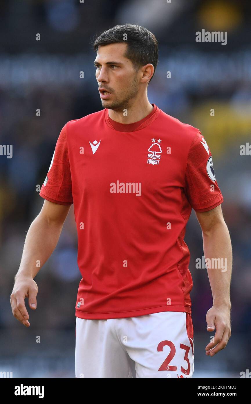 Remo Freuler #23 of Nottingham Forest during the Premier League match Wolverhampton Wanderers vs Nottingham Forest at Molineux, Wolverhampton, United Kingdom, 15th October 2022  (Photo by Mike Jones/News Images) Stock Photo