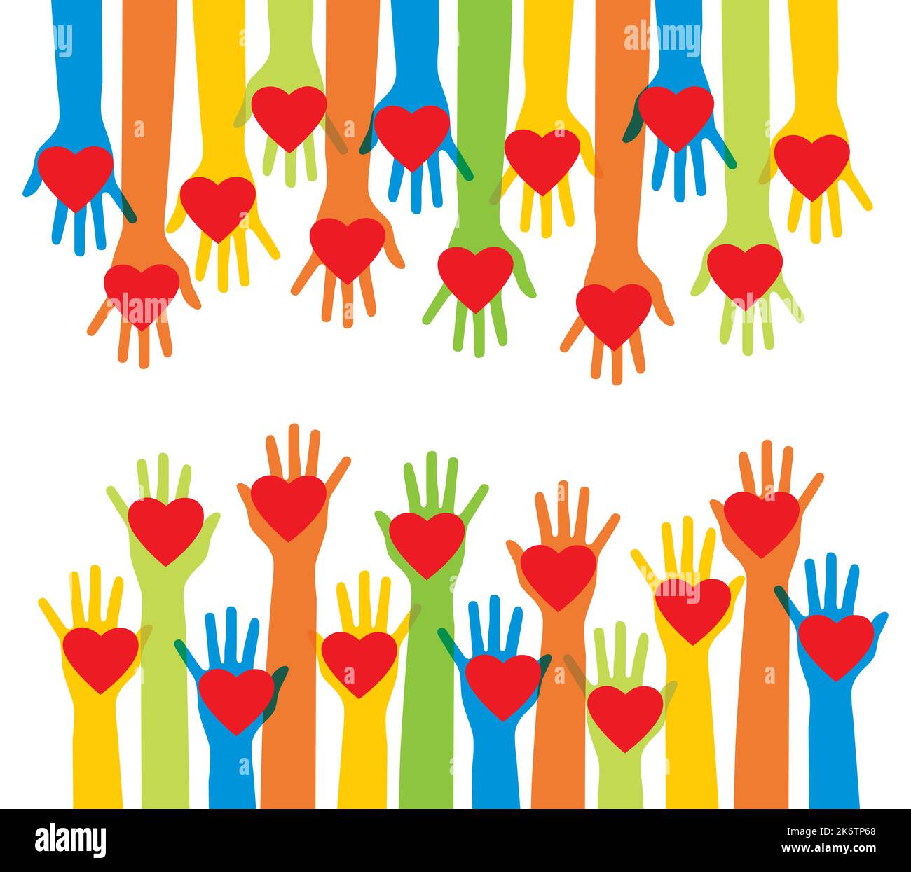 Hands Of Volunteers Hands With Heart In Vector Illustration Charity Donation And Volunteer 5639