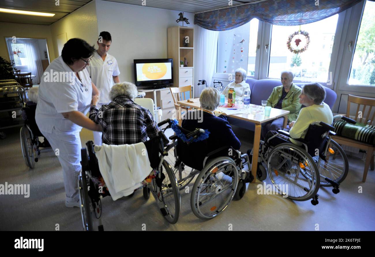 Exemplary care in old people's homes, such as here in the senior citizens' centre of the Arbeiterwohlfahrt (AWO), is not found everywhere. The Stock Photo