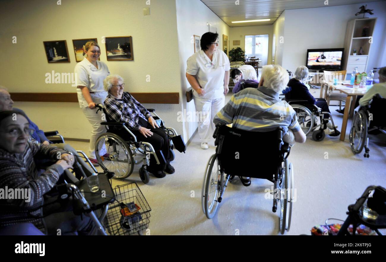 Exemplary care in old people's homes, such as here in the senior citizens' centre of the Arbeiterwohlfahrt (AWO), is not found everywhere. The Stock Photo