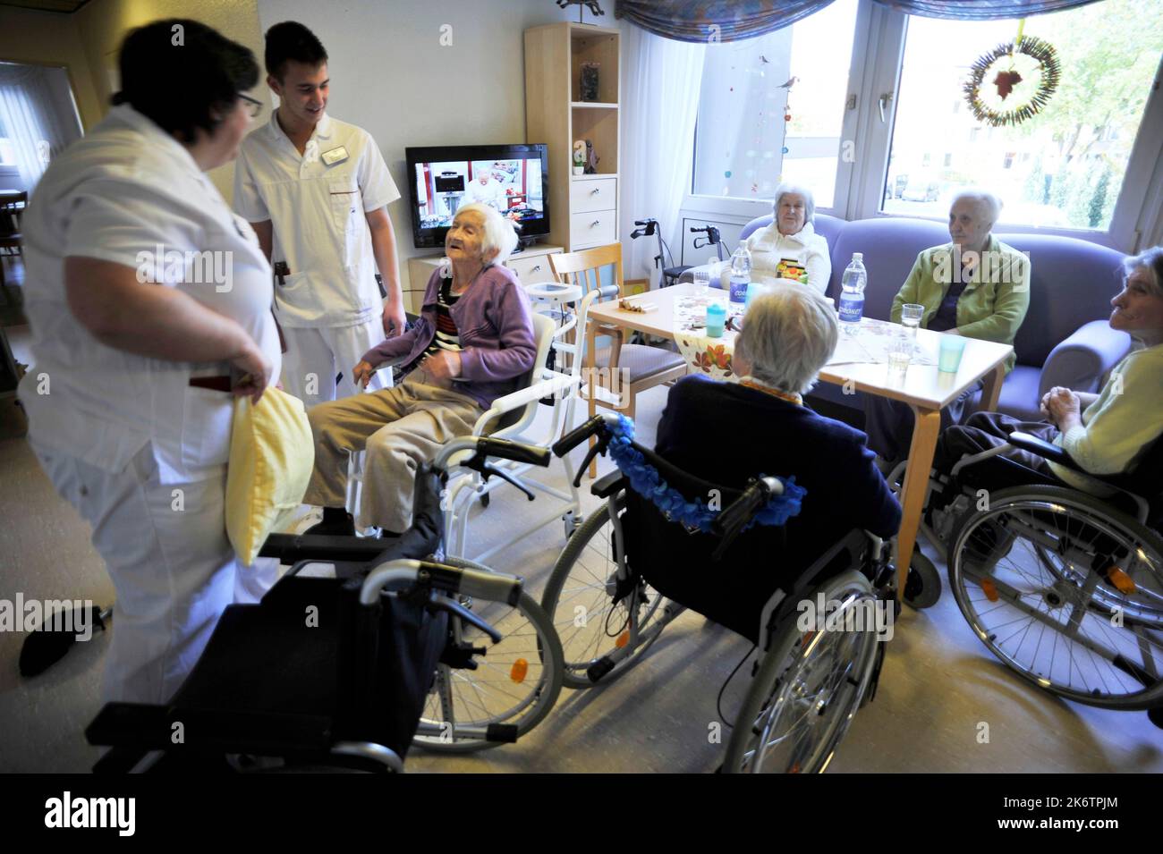 Exemplary care in old people's homes, such as here in the senior citizens' centre of the Arbeiterwohlfahrt (AWO), is not found everywhere. The Stock Photo