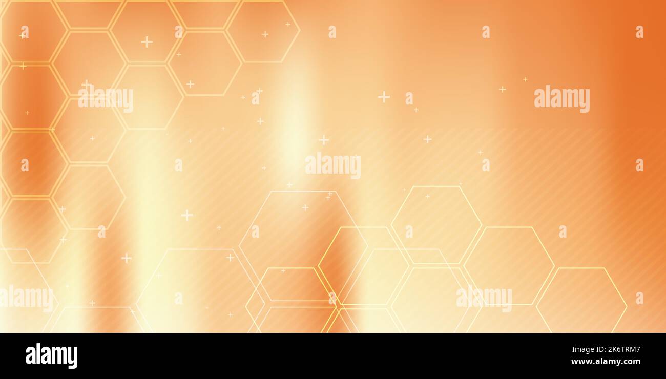 Orange vector background with hexagon shapes and parallel lines ...