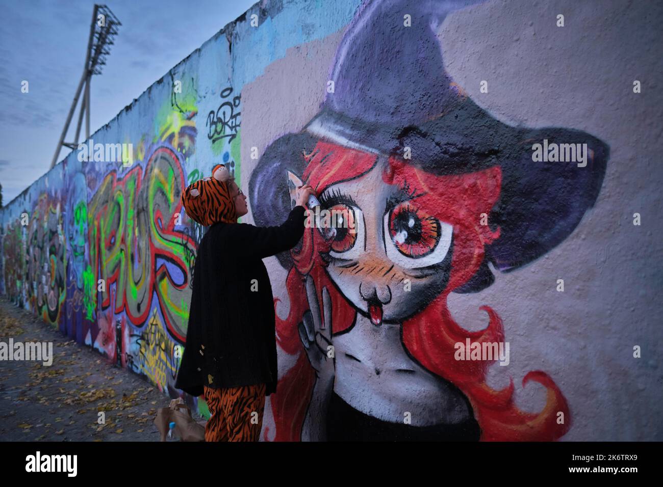 Germany, Berlin, 31. 10. 2021, Mauerpark, graffiti wall, graffiti artist Mimi, Witch C Rolf Zoellner Stock Photo