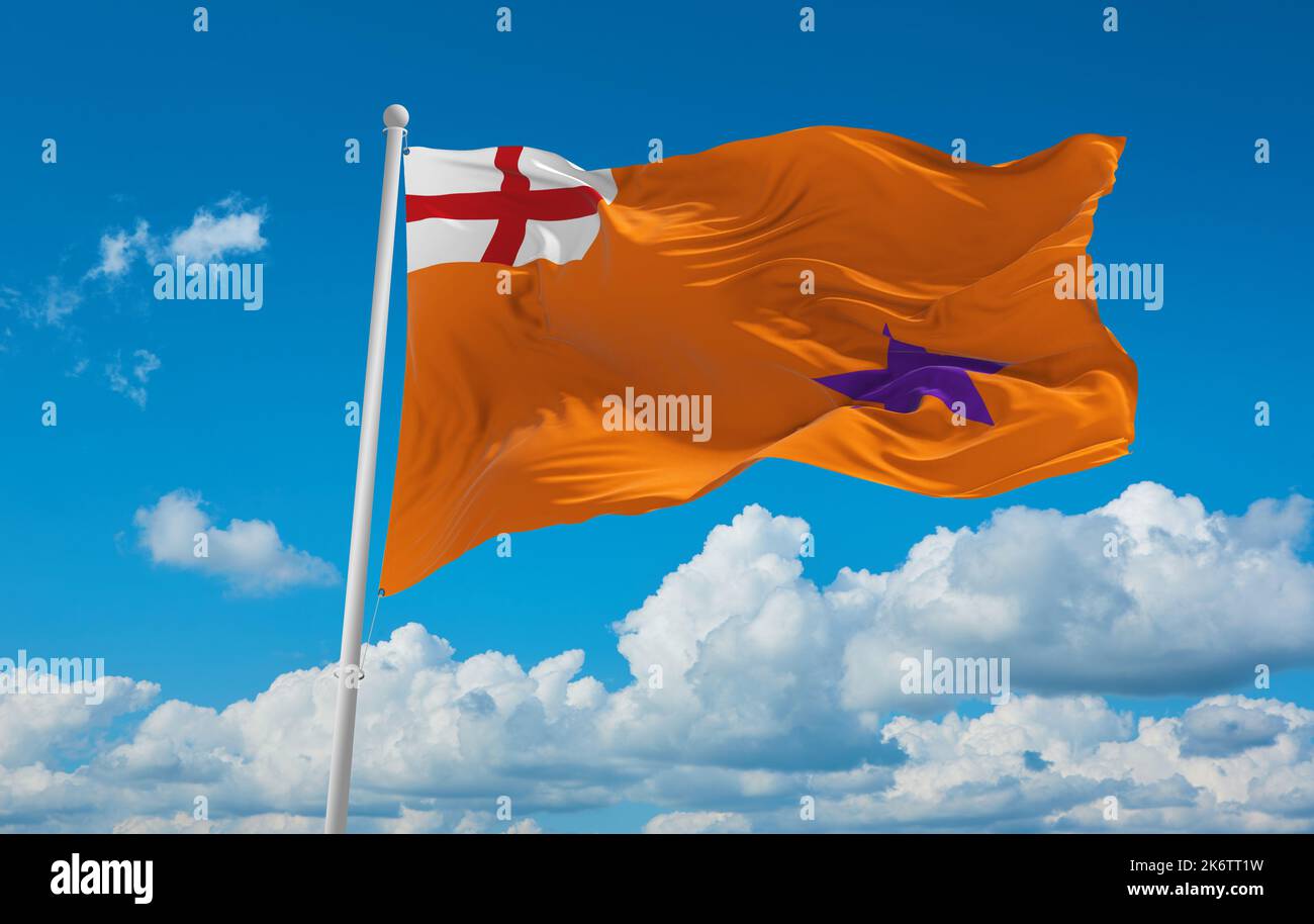 flag of Celtic peoples Ulster Protestants at cloudy sky background, panoramic view. flag representing ethnic group or culture, regional authorities. c Stock Photo